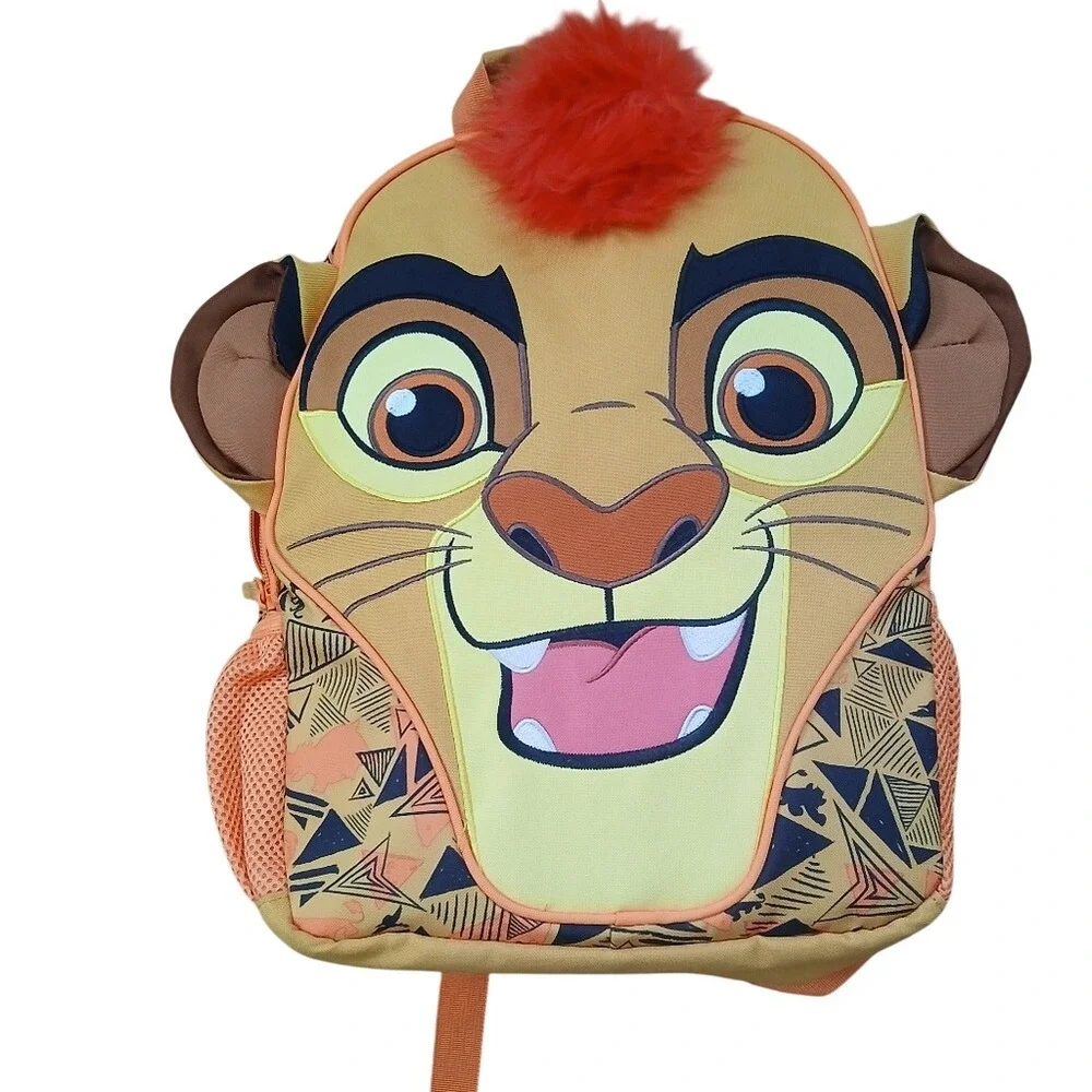 Disney Lion Guard Kion Backpack Kids OS Tan Orange 3D Ears Faux Fur School Bag‎